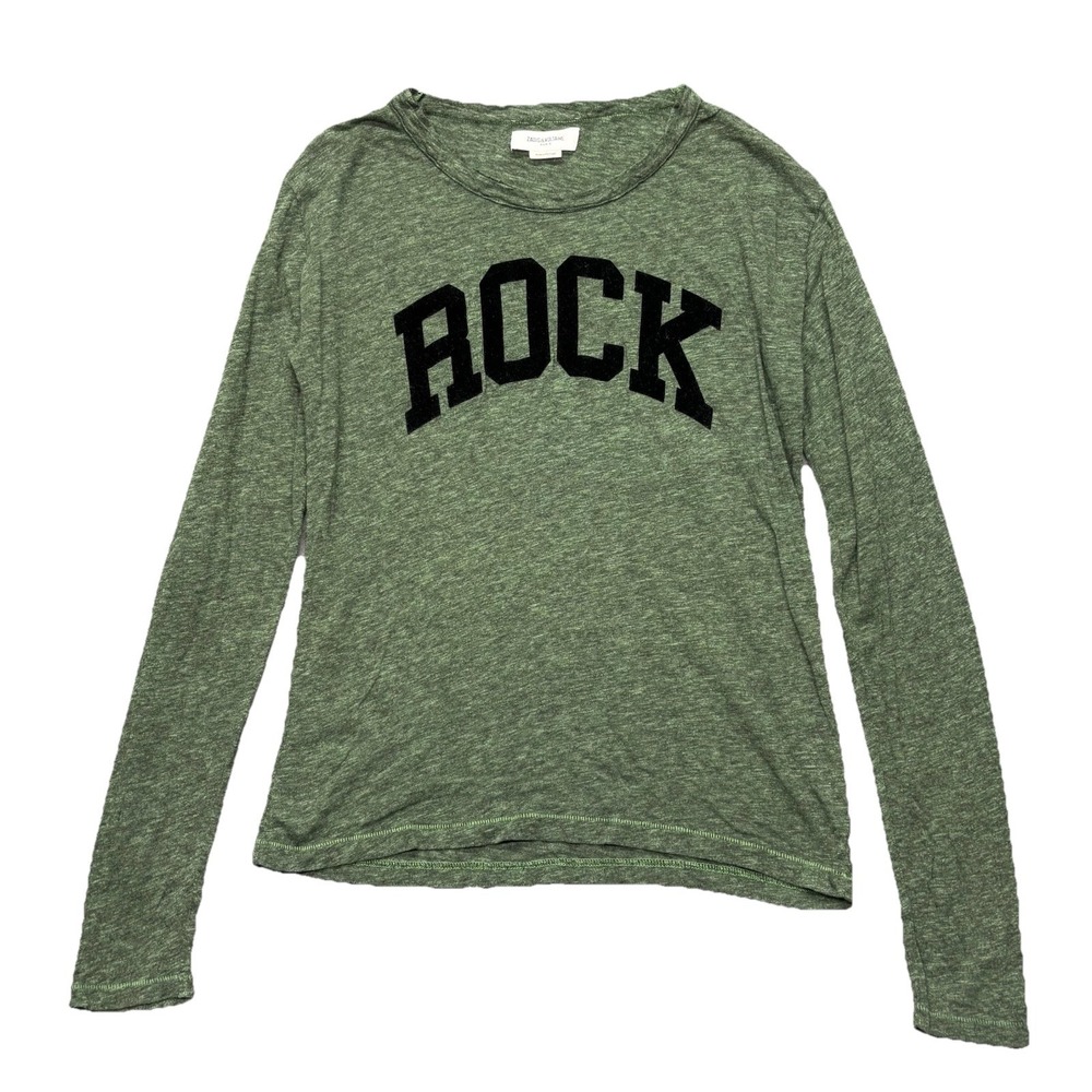Zadig & Voltaire Womens Willy ROCK Flock Green Long Sleeve‎ Graphic Tee READ